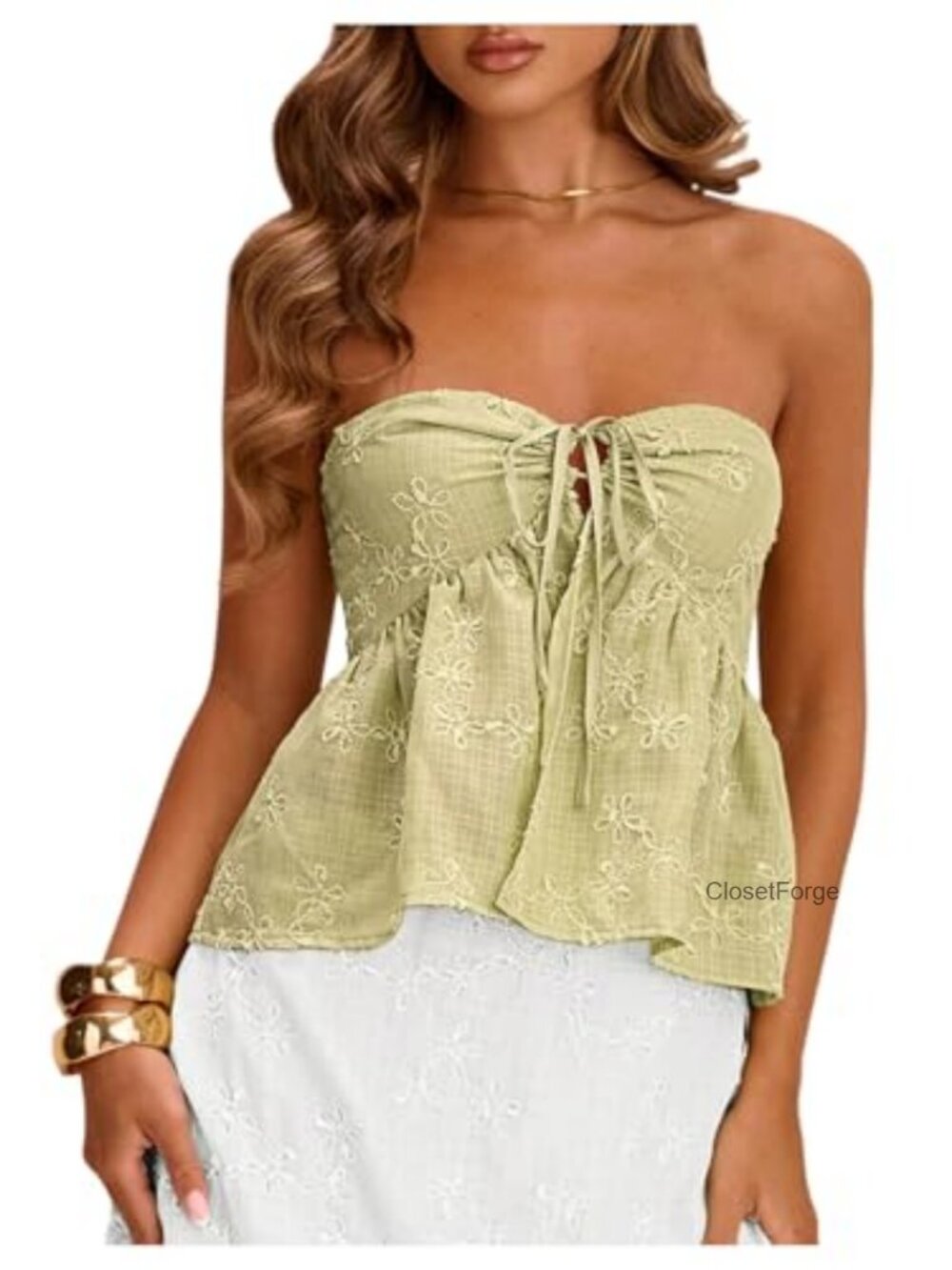 SHENHE Flowy Smocked Strapless Peplum Top Ruffle Tube Top